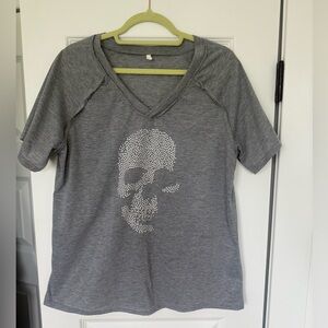 Charcoal V-Neck Skull Design Women's Tee